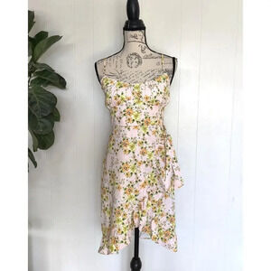 BCBG Generation Floral Ruffle Faux Wrap Sleeveless Dress‎ Sz 2 High-low Pink